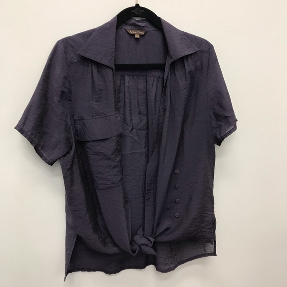 Acque Demi Tops - Asymmetrical Dark Purple Short Sleeve Blouse